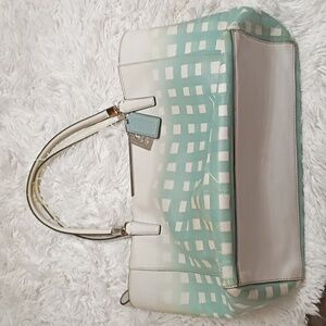 Authentic Coach Madison Saffanio Duck Blue & Cream Gingham Checkered Tote Bag